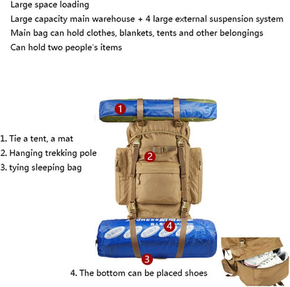 Backpack 100L Outdoor Mountaineering Bag, Men and Women Travel Bag, Large Capacity Tactical Mountain Travel Rucksack.