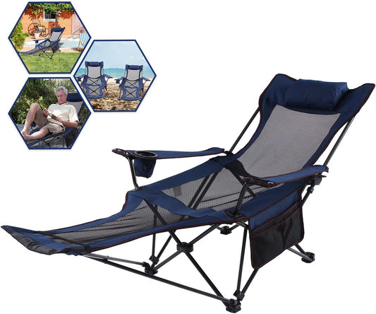 Camping Recliner Camping Lounge Chair, Backpacking Folding Chair with Headrest, Footrest and Storage Bag for Outdoor Camping.
