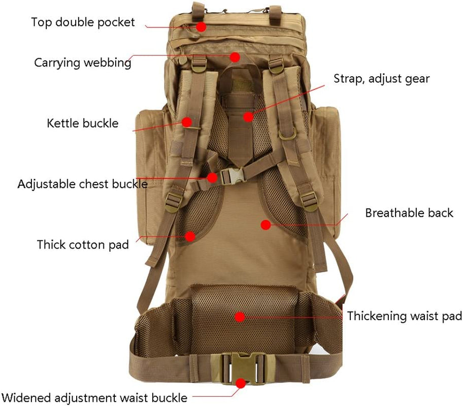 Backpack 100L Outdoor Mountaineering Bag, Men and Women Travel Bag, Large Capacity Tactical Mountain Travel Rucksack.